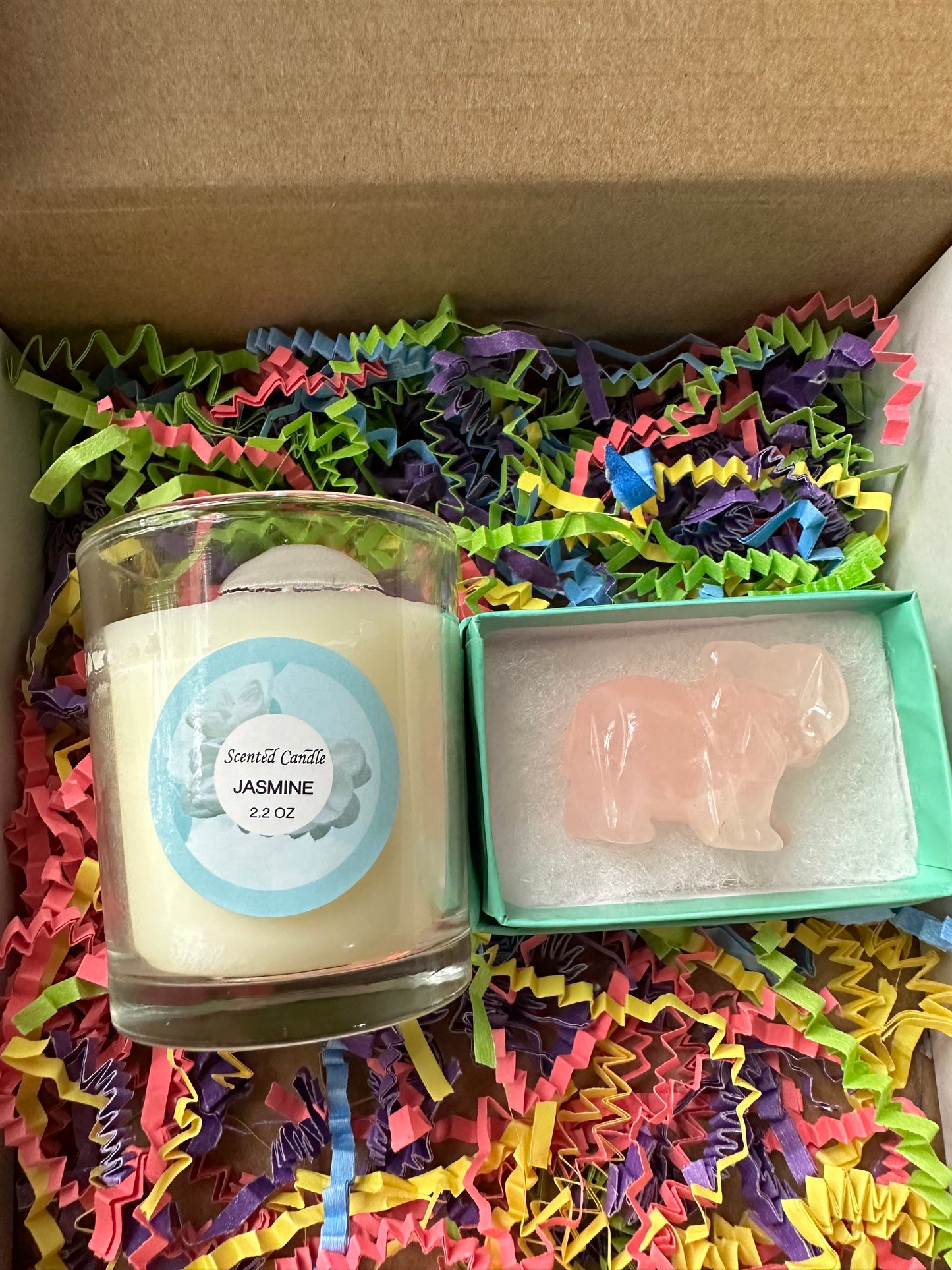 Calming and Relaxing Elephant Figurine Energy Crystal Aromatherapy Set
