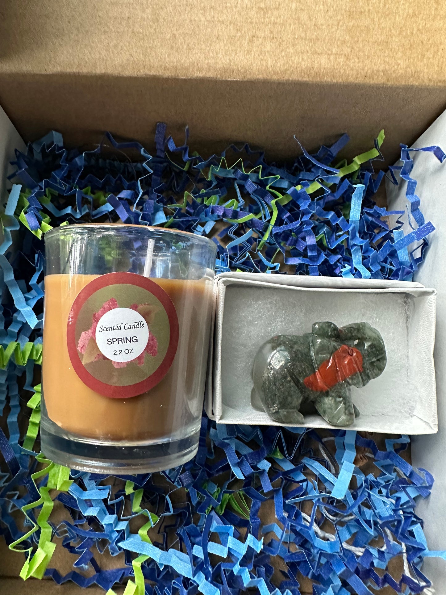 Calming and Relaxing Elephant Figurine Energy Crystal Aromatherapy Set
