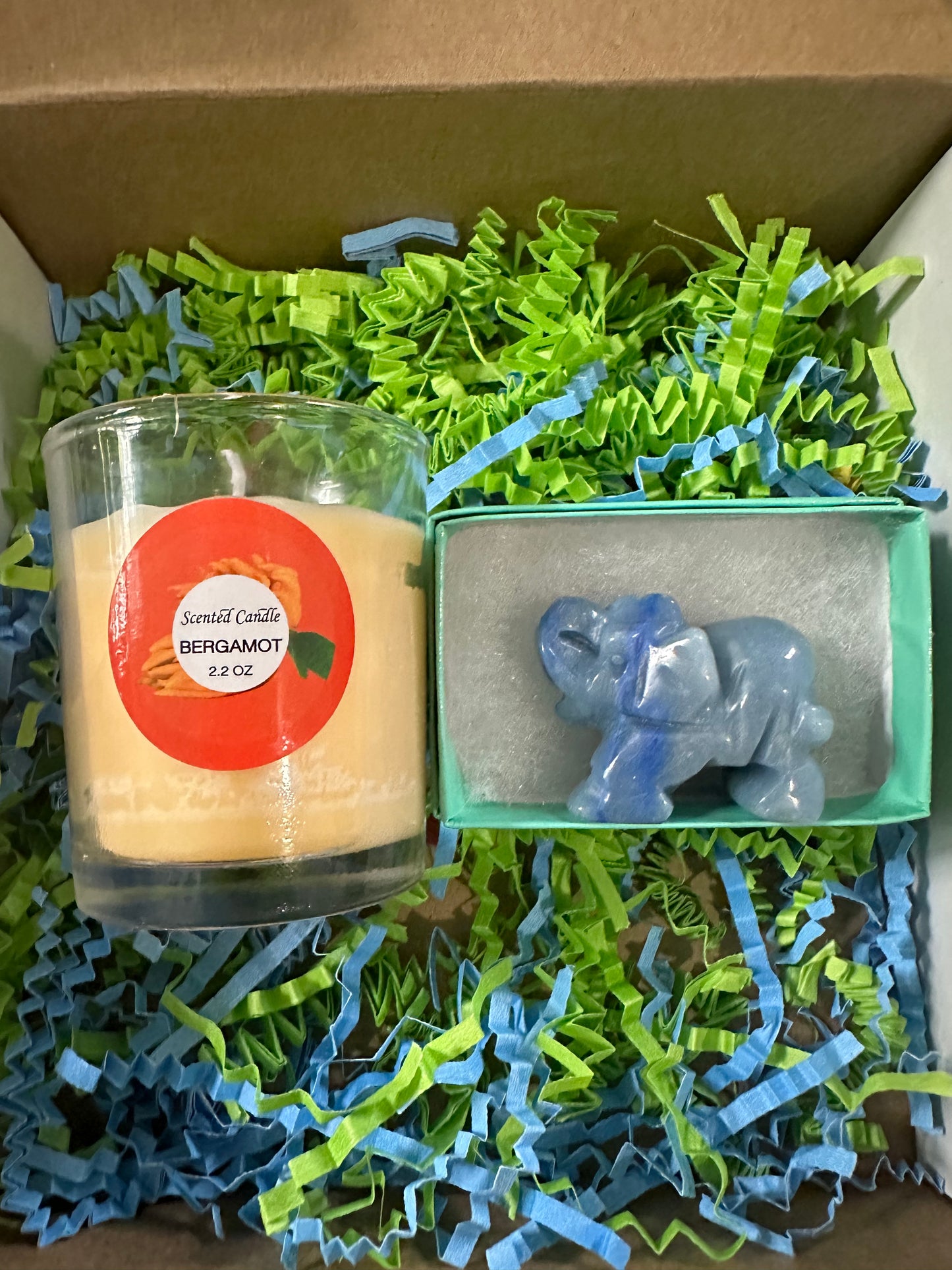 Calming and Relaxing Elephant Figurine Energy Crystal Aromatherapy Set