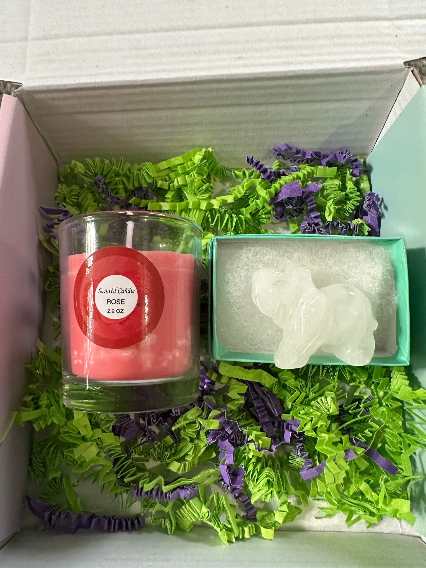 Calming and Relaxing Elephant Figurine Energy Crystal Aromatherapy Set