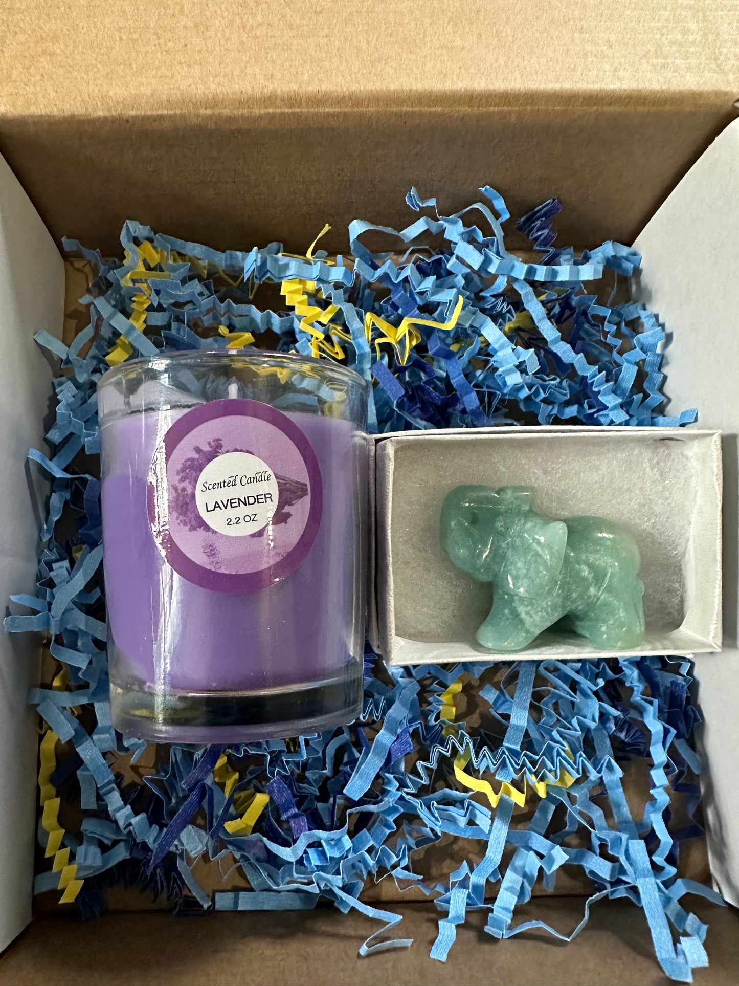 Calming and Relaxing Elephant Figurine Energy Crystal Aromatherapy Set